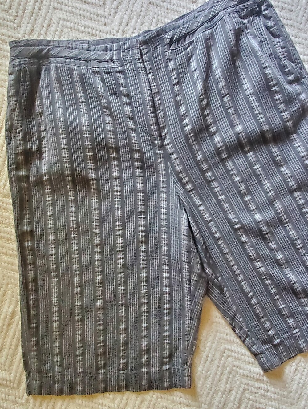 Vintage Y2K Ellen Tracy Cotton Linen Blend Grey Bermuda Shorts Coastal Preppy